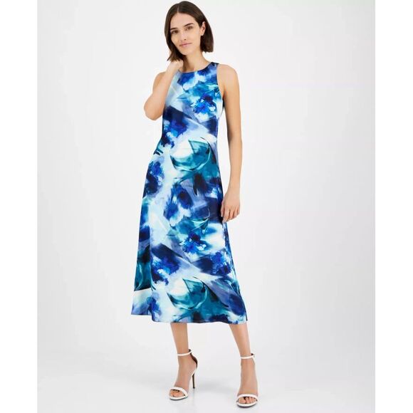 Anne Klein Women's Dress Sz 4 Sleeveless Printed Midi - Picture 1 of 3